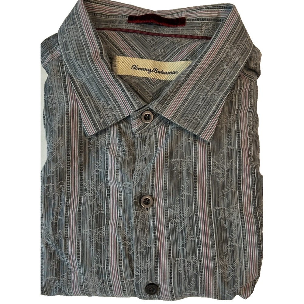 Tommy Bahama Men's Silk Blend Long‎ Sleeve Shirt XL Gray Purple Button Collar